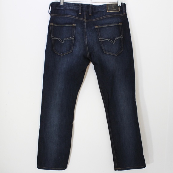 GUESS Jeans High Rise Dark Distressed Lightweight Slim Straight Jegging size 33 - Picture 3 of 9